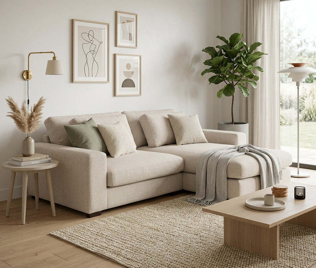 Duved divan ljusbeige – sidovy