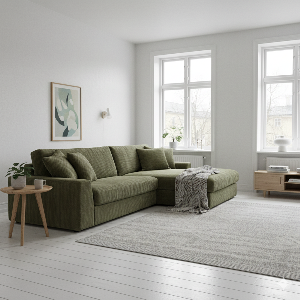 Selånger Divan grön manchester – sidovy
