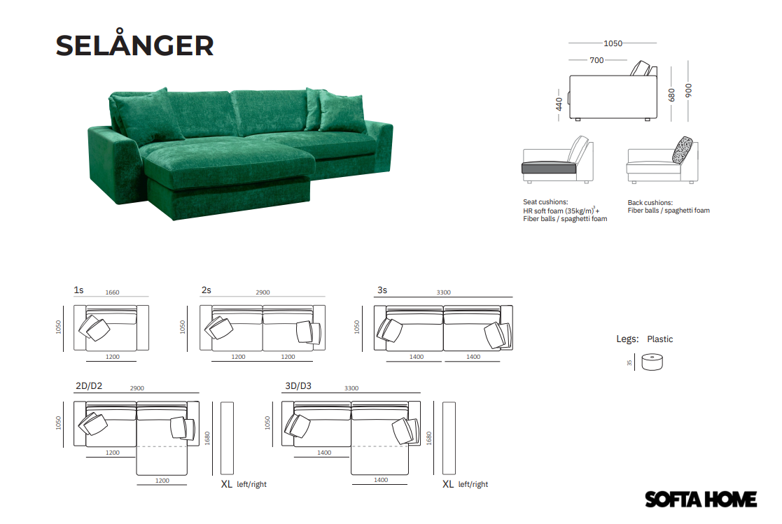 Selånger Divan grön manchester – framifrån