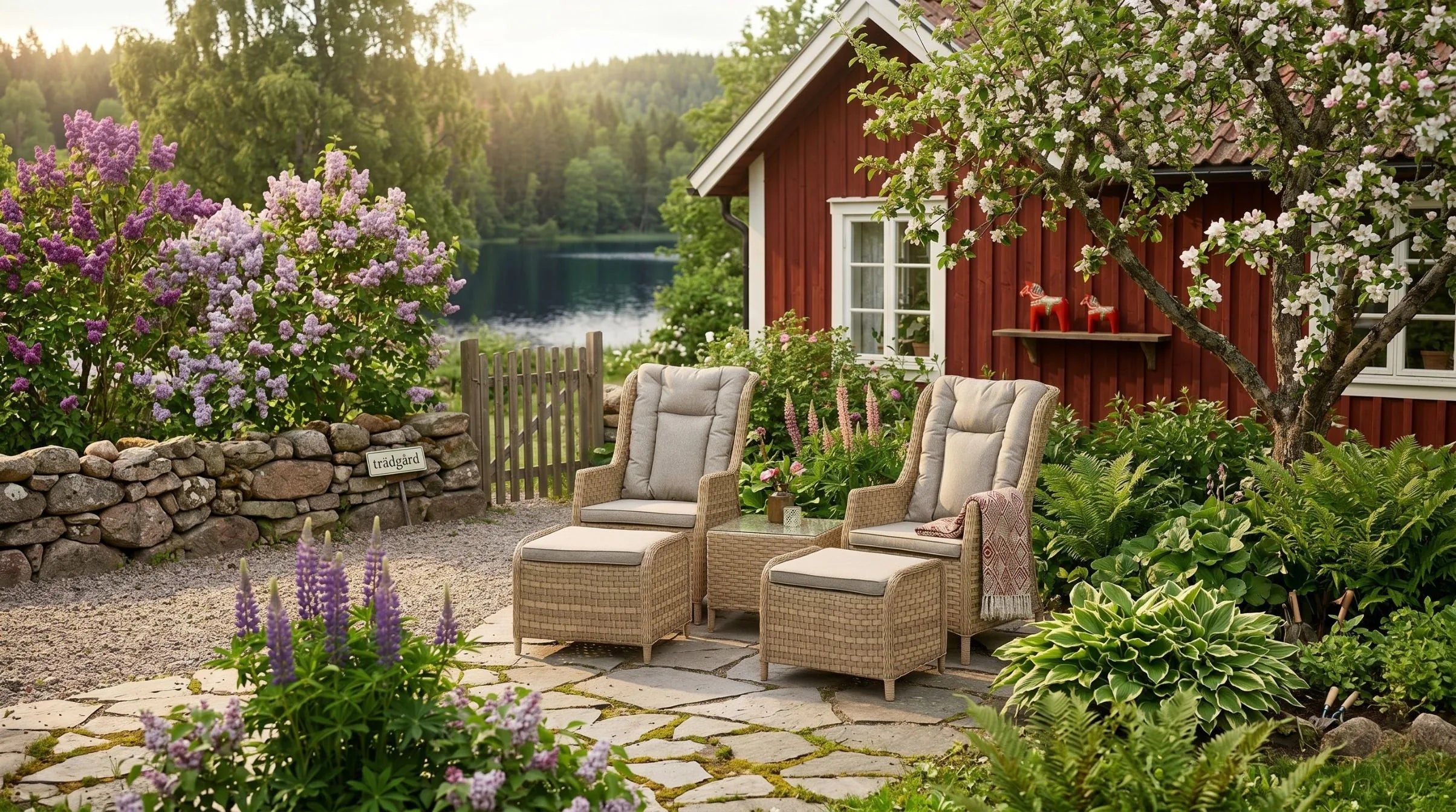 Softa Home utomhusmöbler på trappa i sommarmiljö