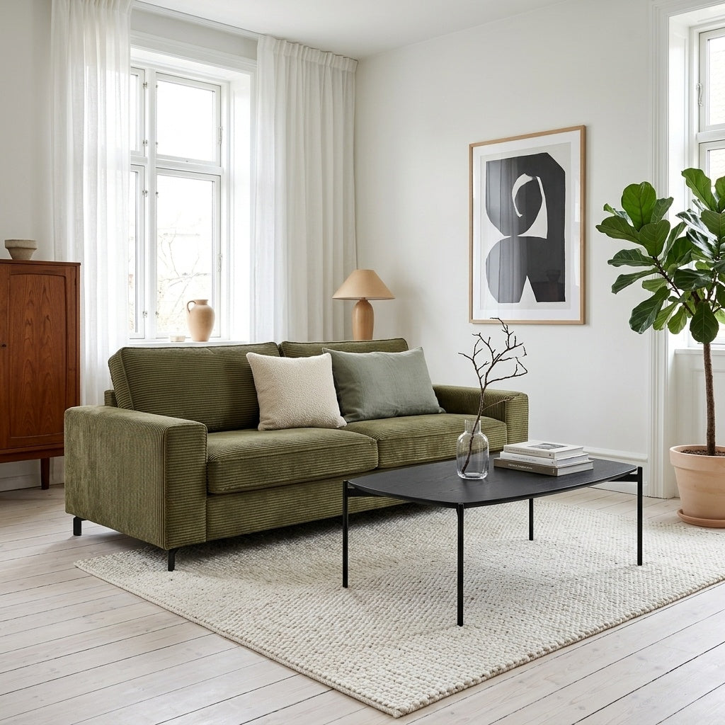 Grön Granlo 3,5-sits soffa klädd i Manchestertyg med memoryfoam