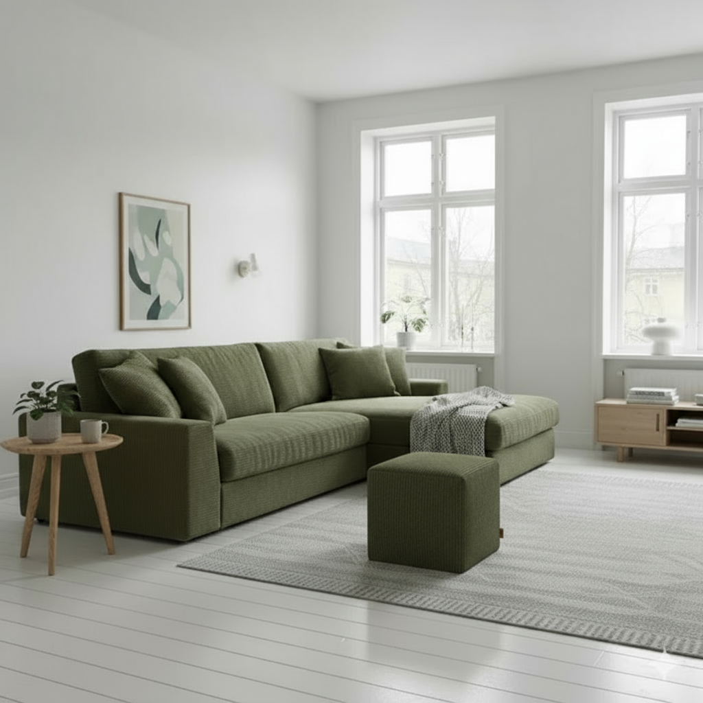 Grön manchesterklädd pall