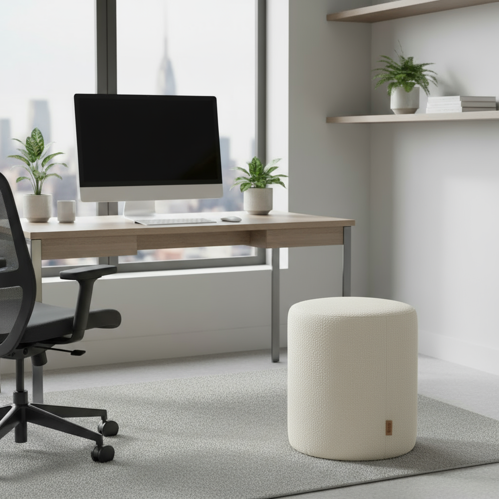 Vit sittpuff / fotpall – detaljbild