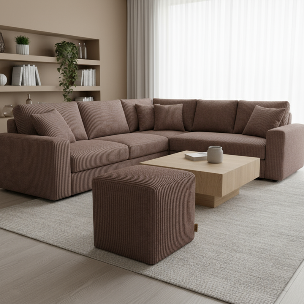 Brun manchesterklädd pall