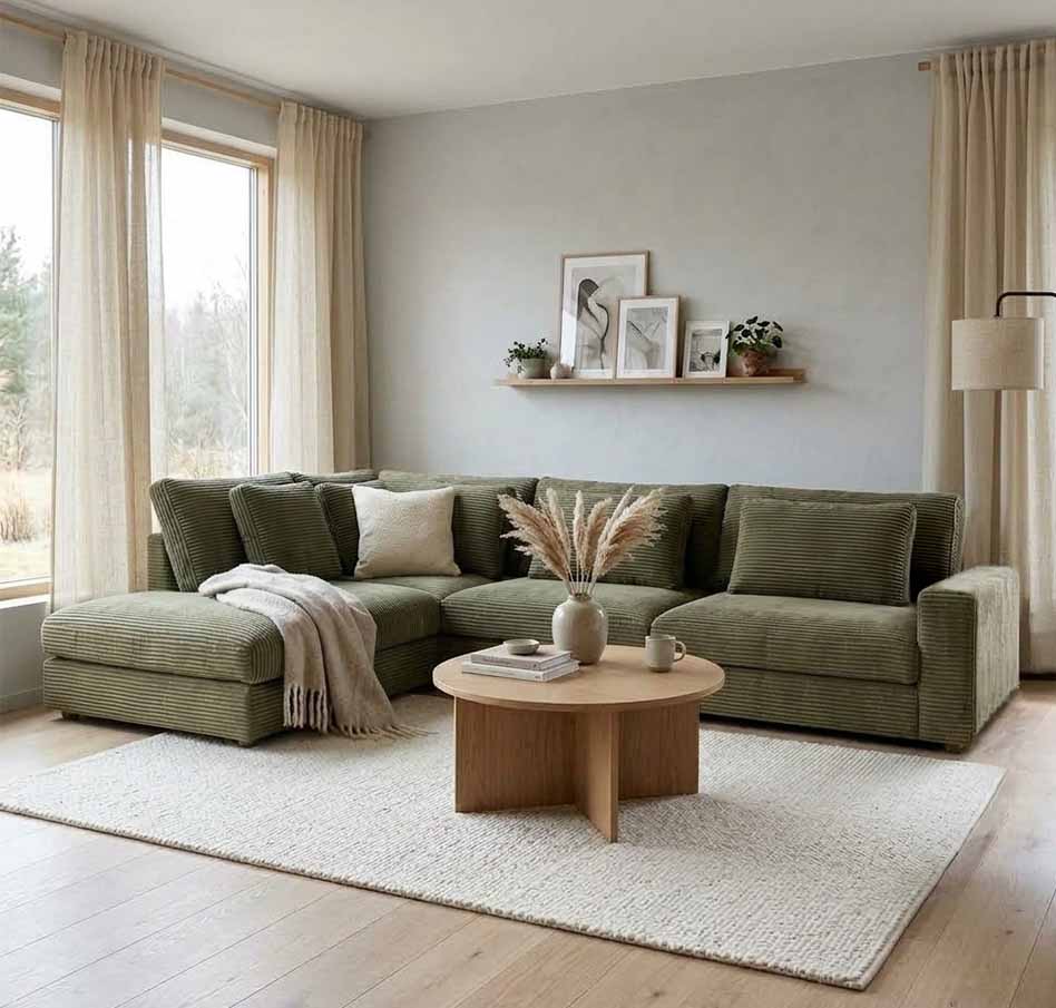Grön Manchester Duved hörnsoffa med memoryfoam - Softa Home