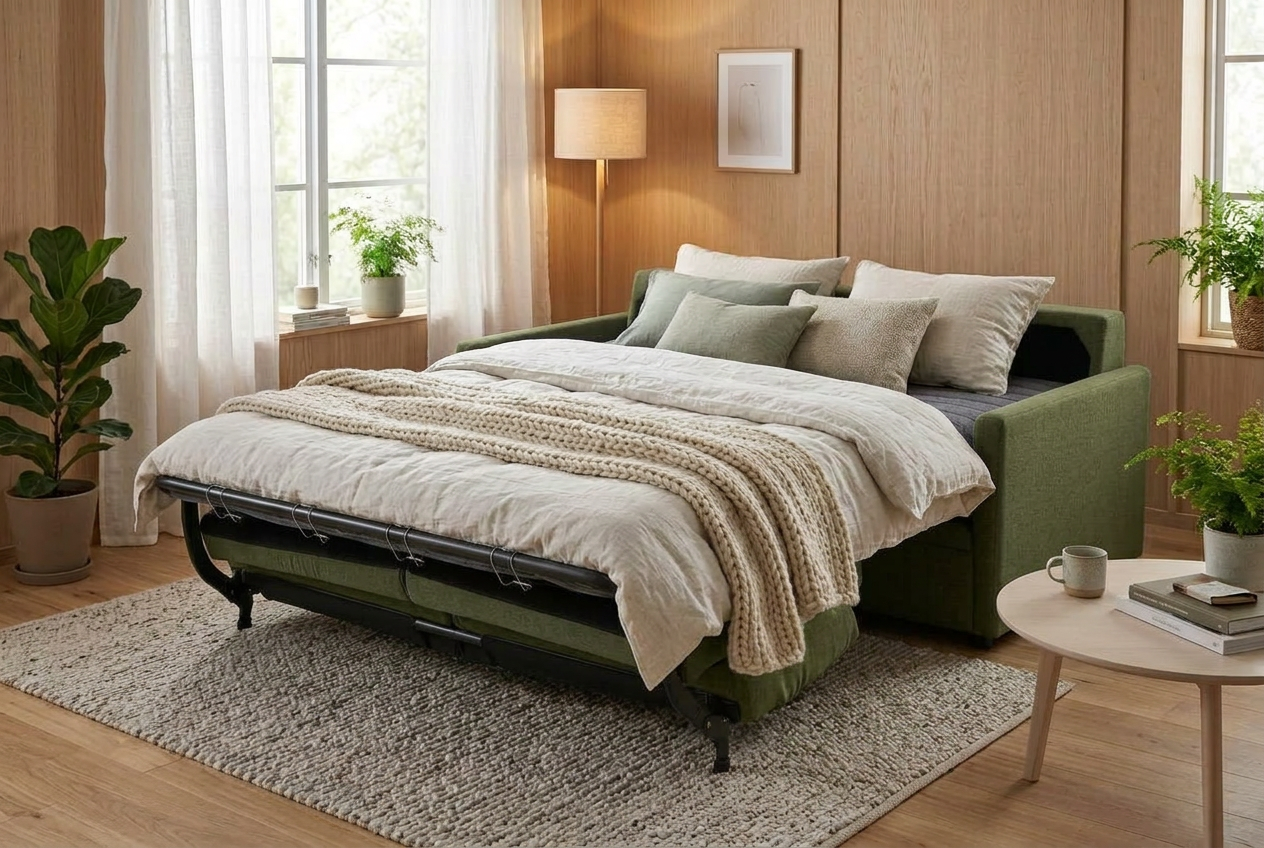 Nordingrå bäddsoffa – närbild