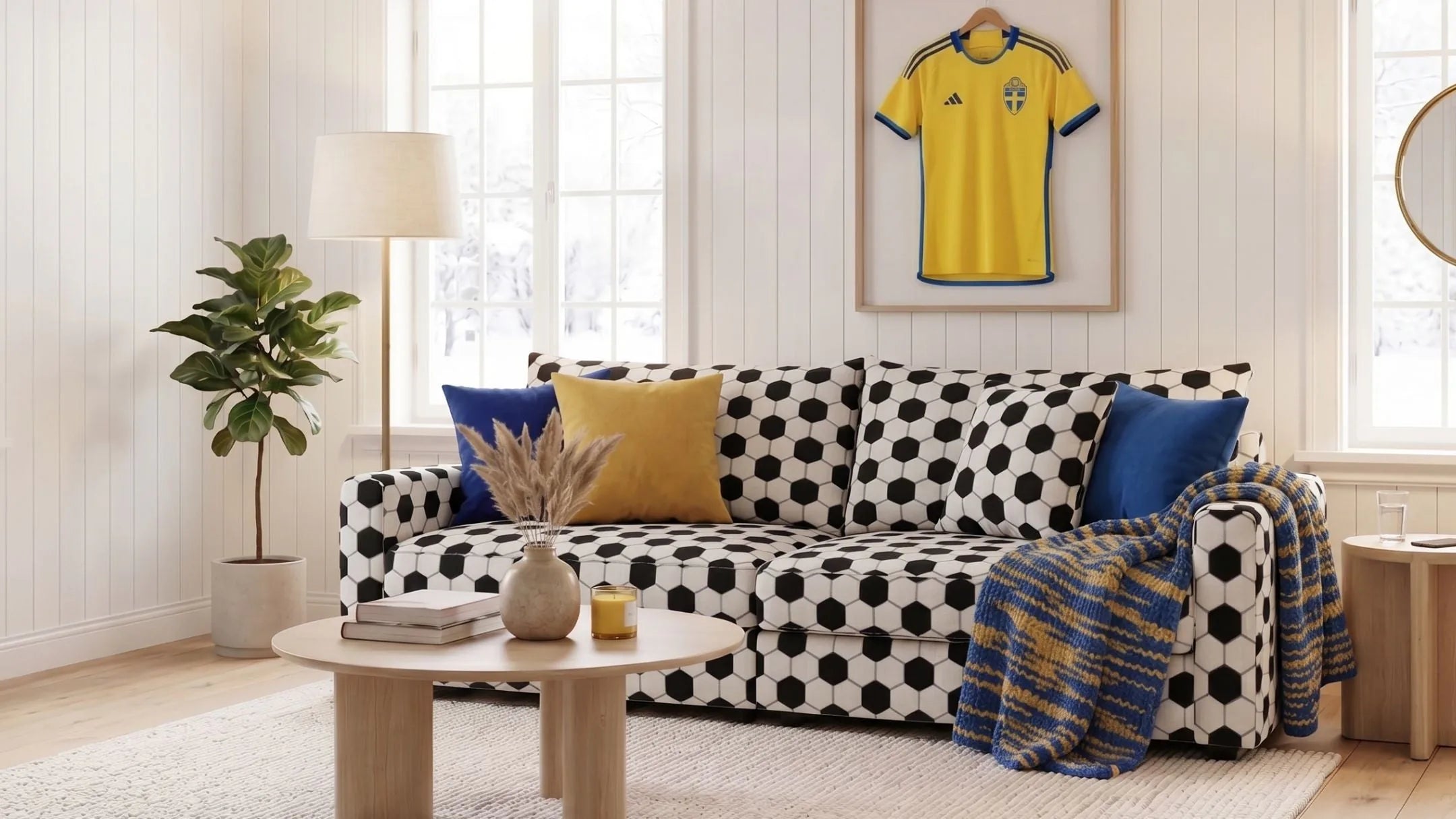 Vit modulsoffa från Softa Home i ljust vardagsrum med förlängning