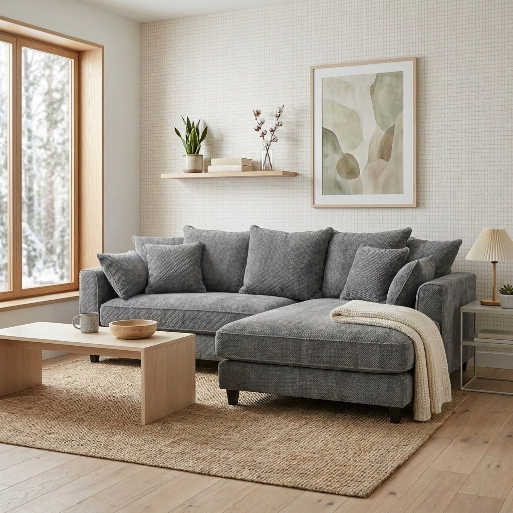 Esplanaden divansoffa i grått, schäslong med vätskeresistent tyg — Softa Home