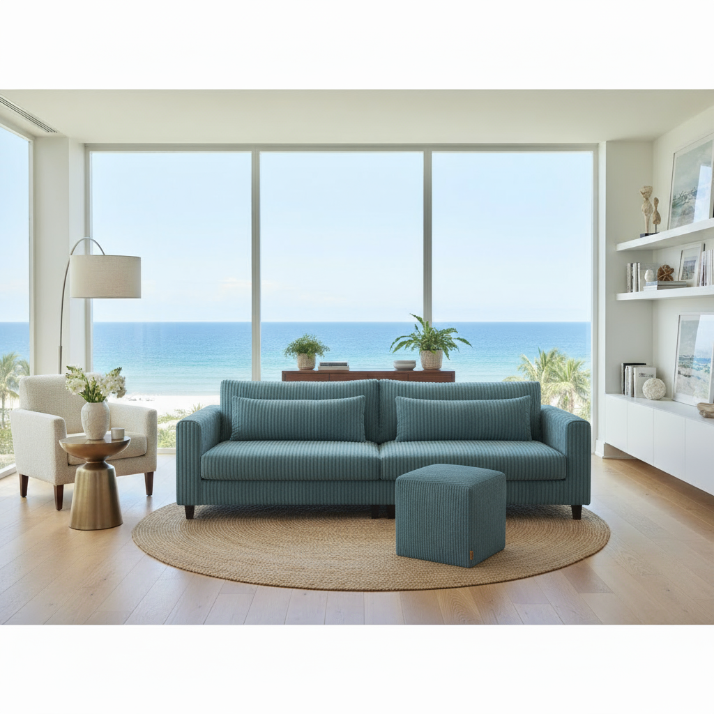 Blå manchesterklädd pall