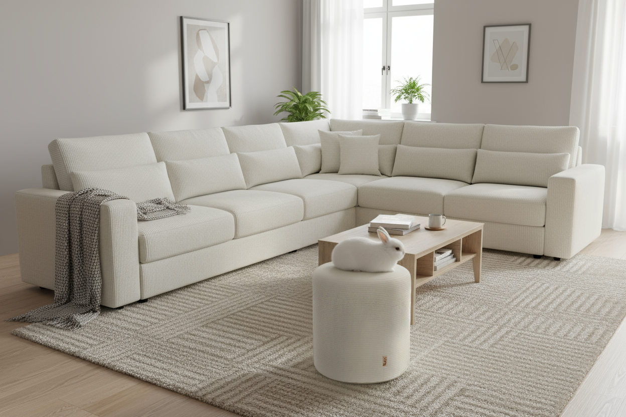 Vit sittpuff i manchester – detaljbild